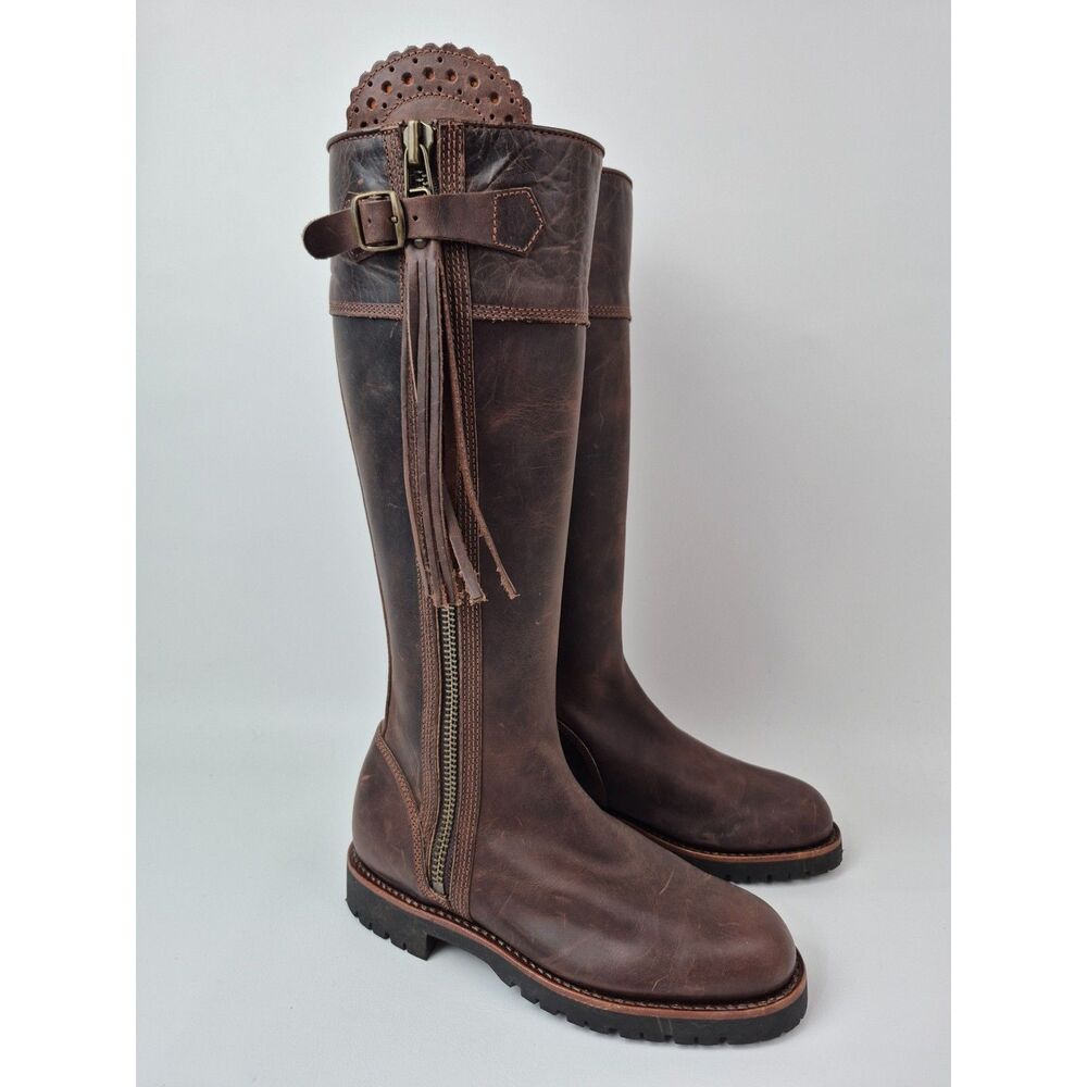 Penelope Chilvers Women's Brown Leather Tassel Knee-High Riding Boots Size 36.5